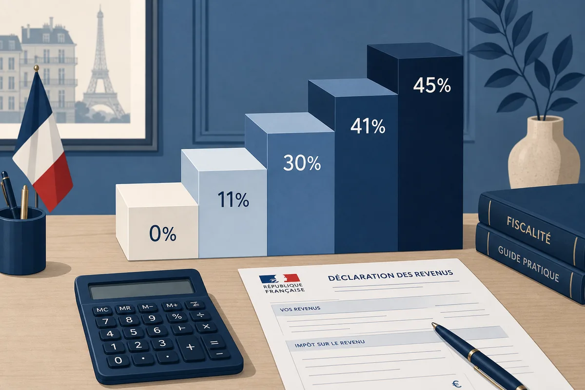 Barème impôt 2026 avec les tranches de 0%, 11%, 30%, 41% et 45%