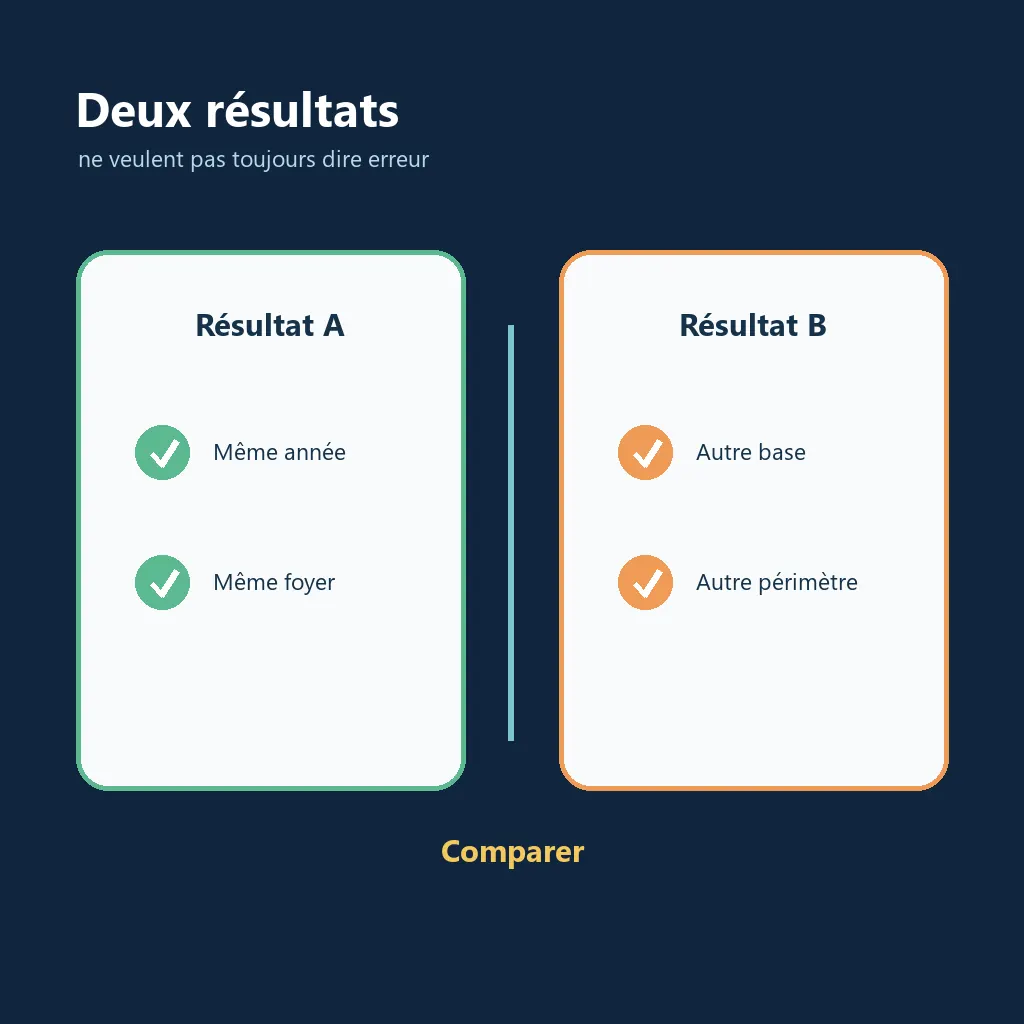 Comparaison de deux résultats de simulation d'impôt avec hypothèses différentes